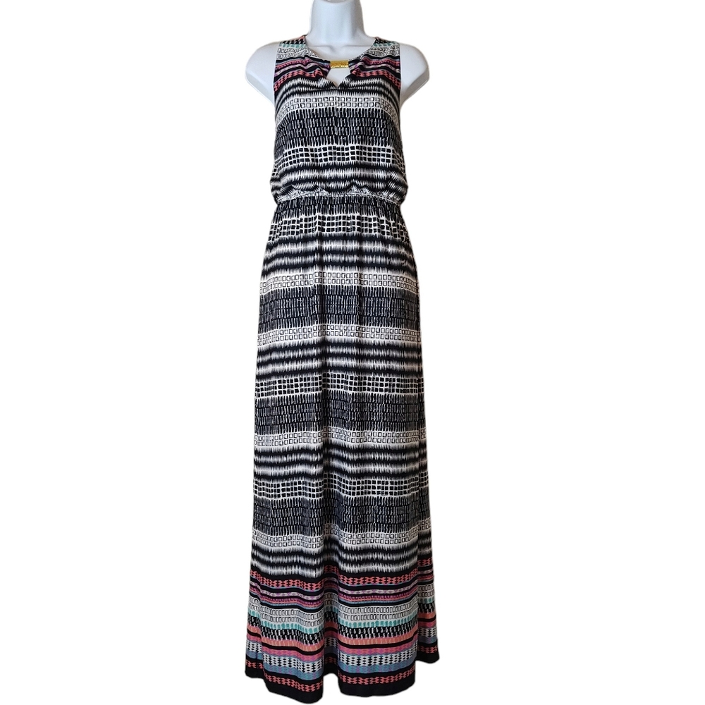 Emma & Michelle Sleeveless Geometric Striped Maxi Dress